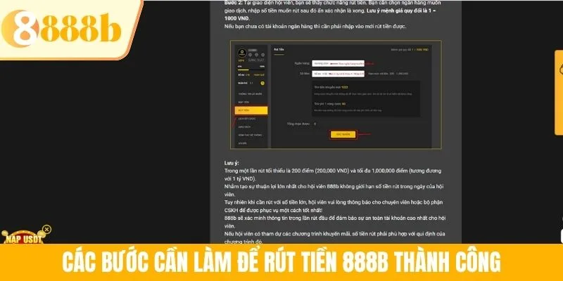 Các bước cần làm để rút tiền 888B thành công