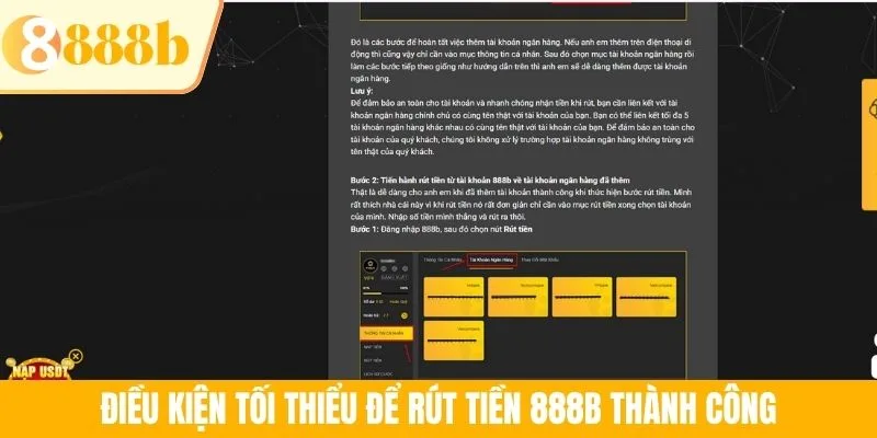 Điều kiện tối thiểu để rút tiền 888B thành công